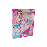 Kozmetický stolík so zrkadlom a príslušenstvom - ružový